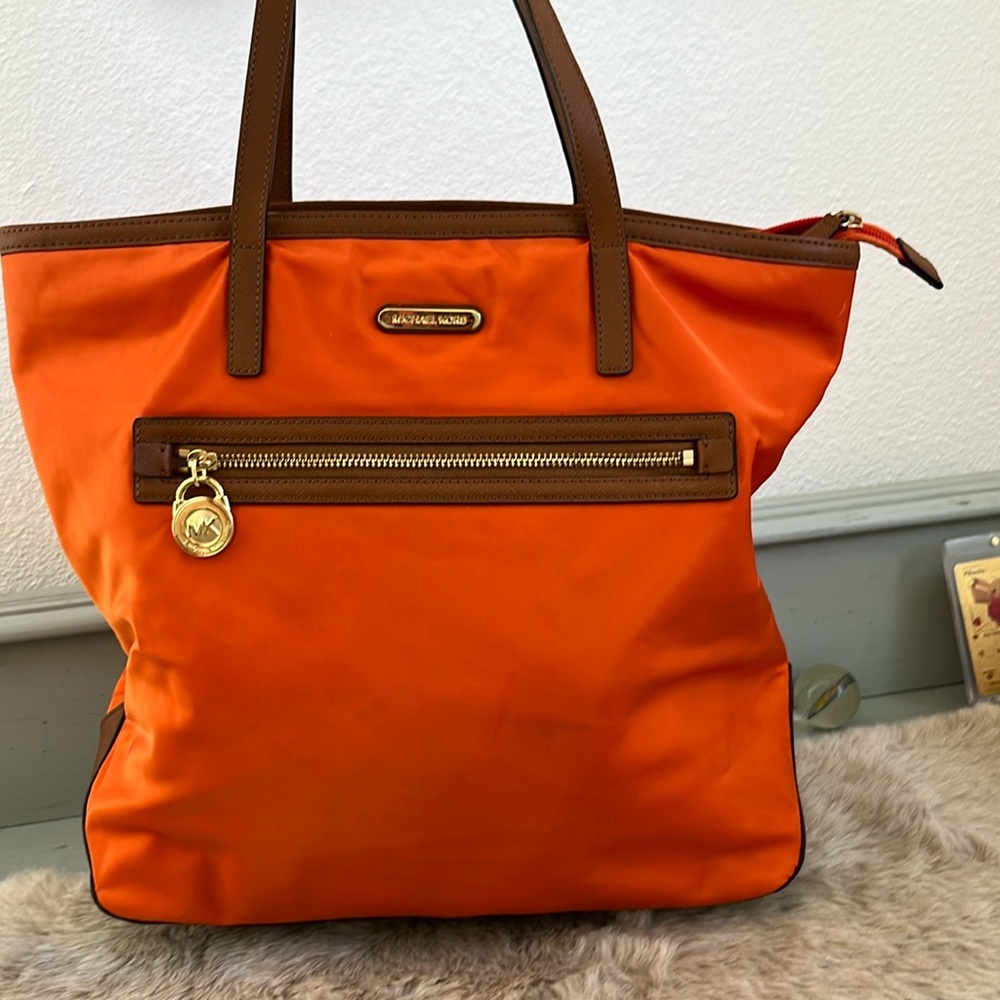 Michael Kors Orange Pocket Nylon Tote Shoulder Bag EUC